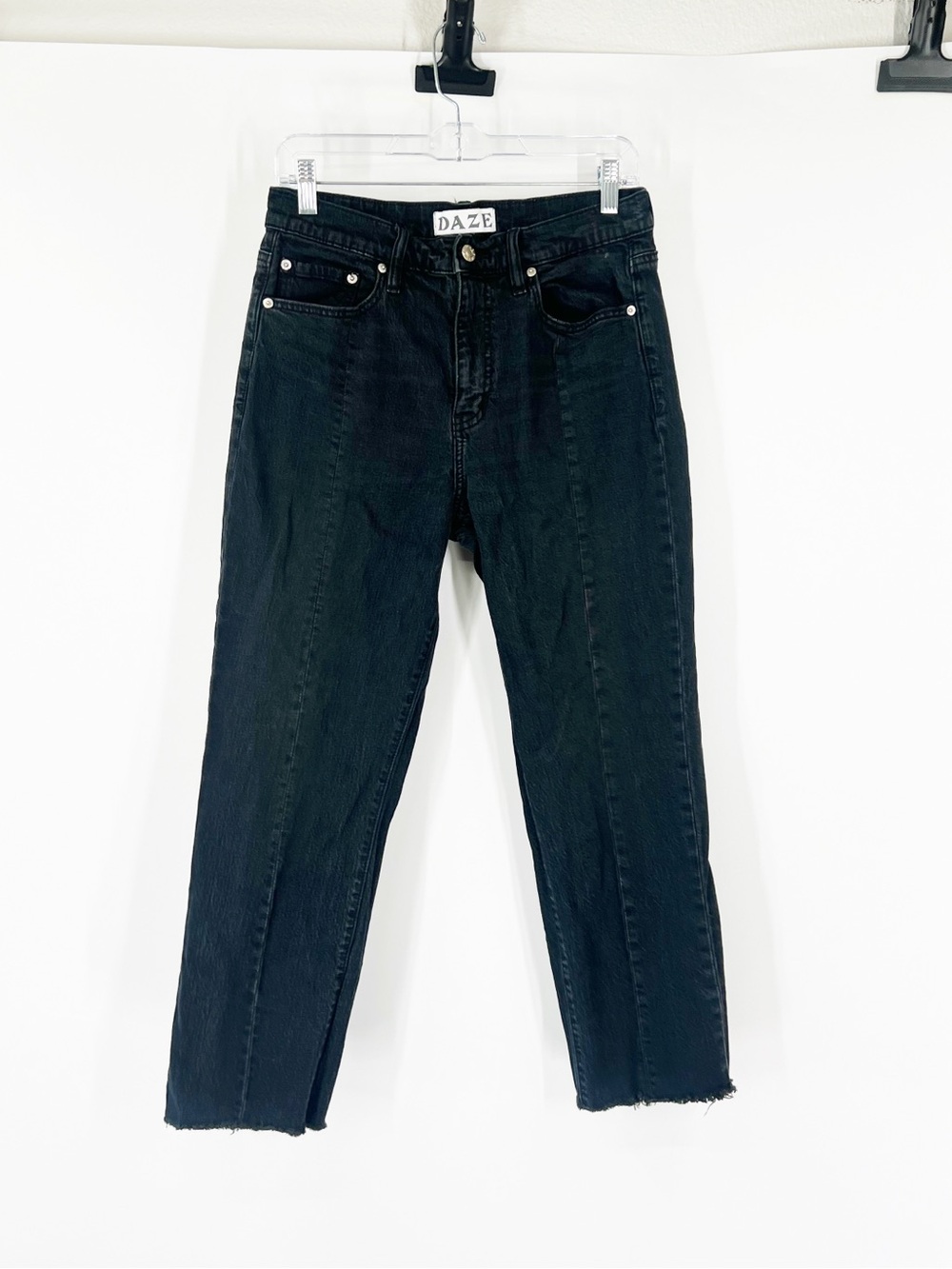Daze Denim High Rise Straight Leg Cropped Jeans Black
